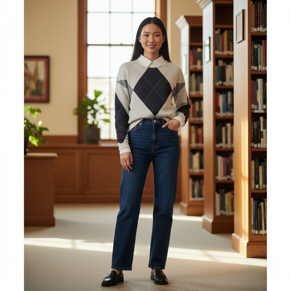 Kaily K Sweaters - Kaily K Crew Neck Argyle Knit Sweater Academia Preppy Size S